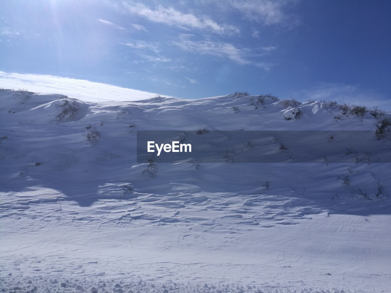 Scenic view of snow covered mountain against sky