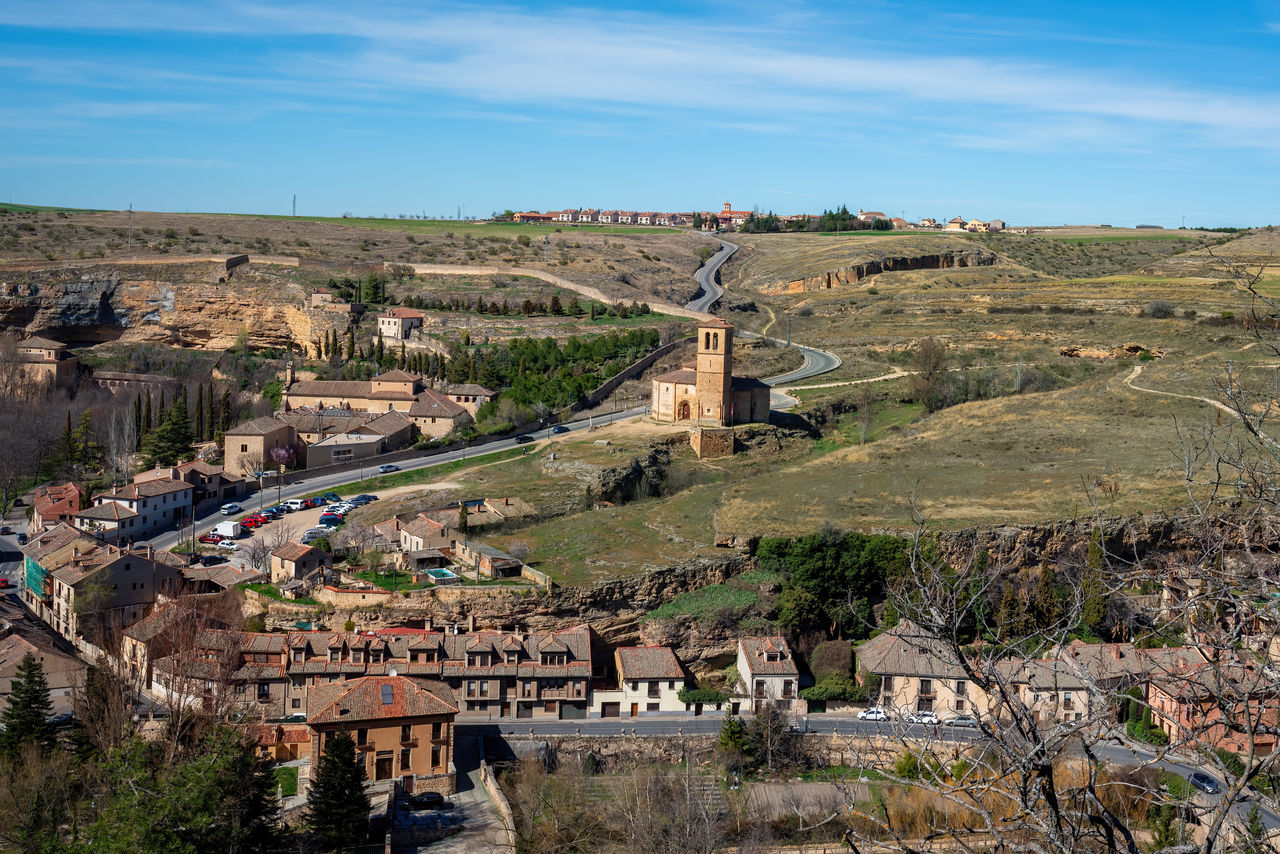 high angle view of buildings in town