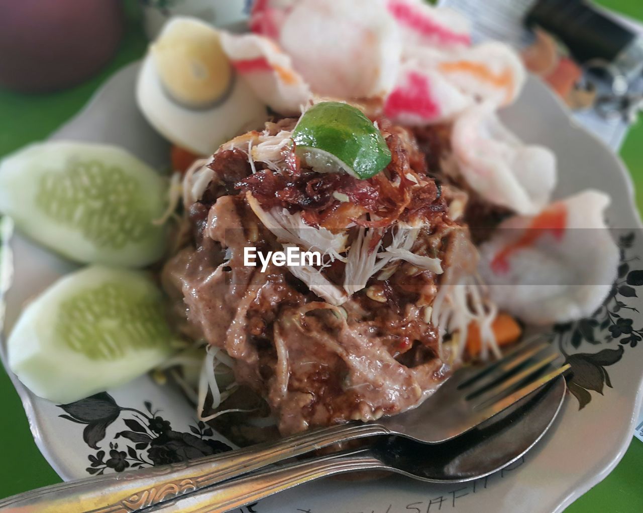 Close-up of gado-gado in plate on table