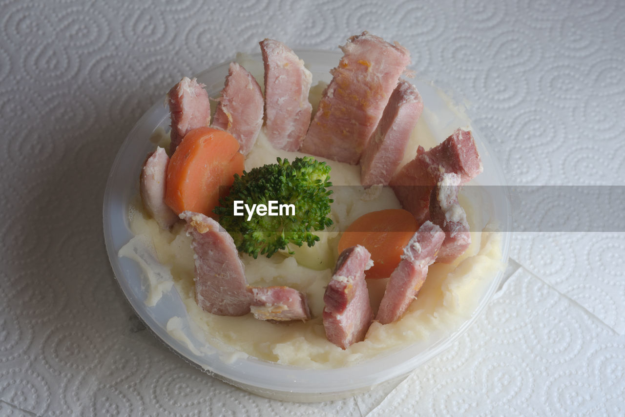 HIGH ANGLE VIEW OF BREAKFAST ON TABLE