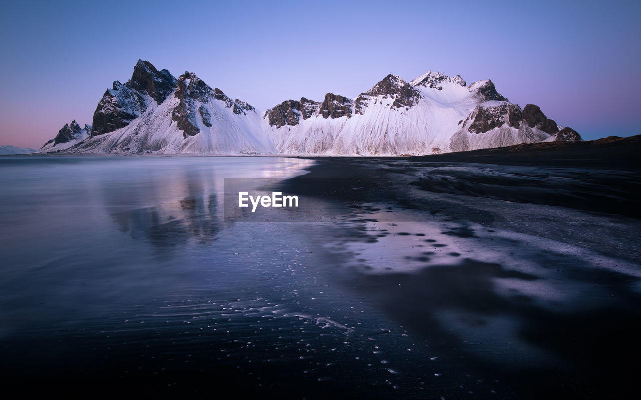 Scenic view of snowcapped mountains against sky during winter