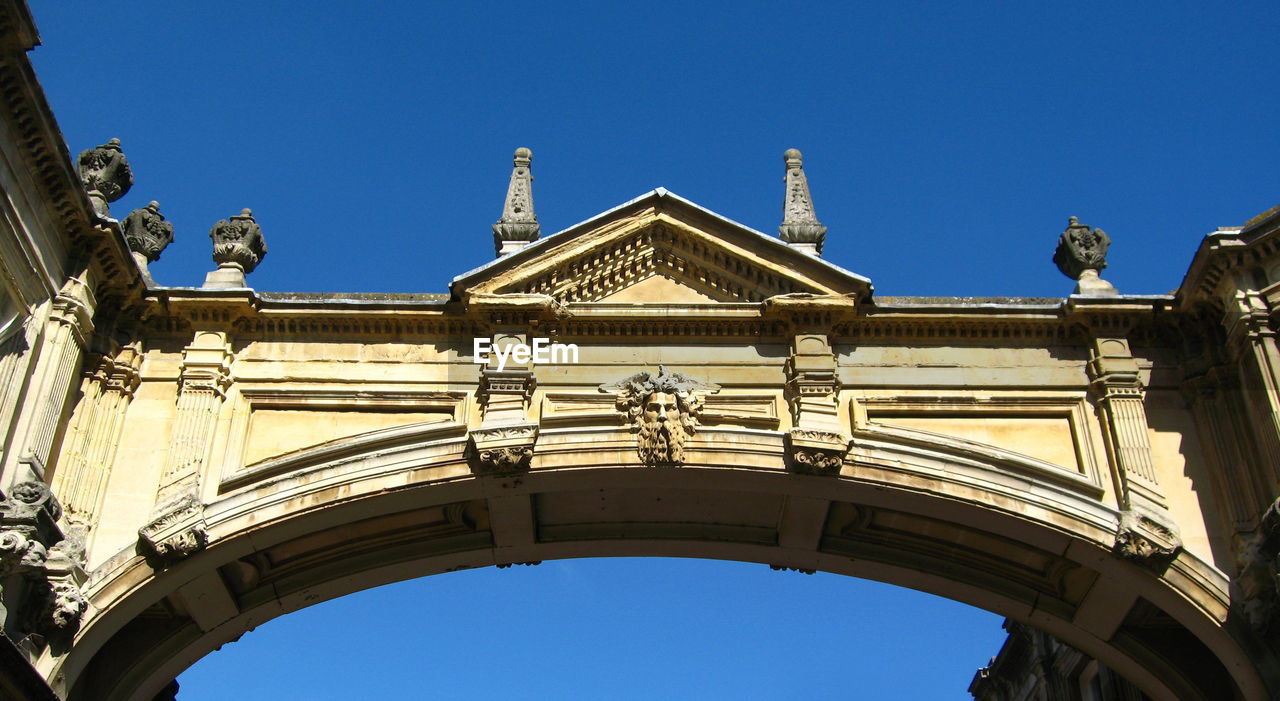 LOW ANGLE VIEW OF BUILT STRUCTURES AGAINST BLUE SKY