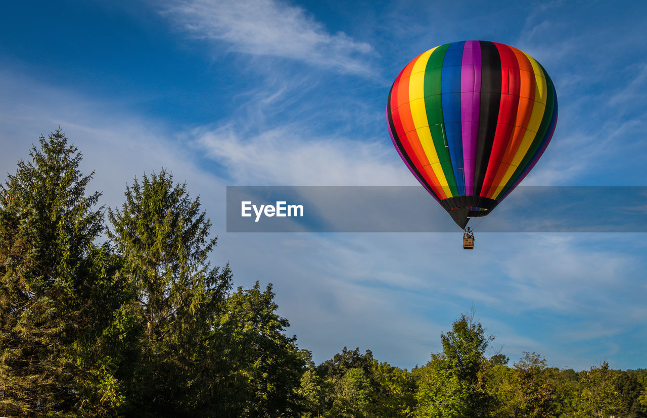 LOW ANGLE VIEW OF HOT AIR BALLOONS FLYING AGAINST SKY