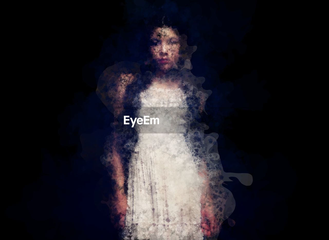 Digital composite image of girl against black background