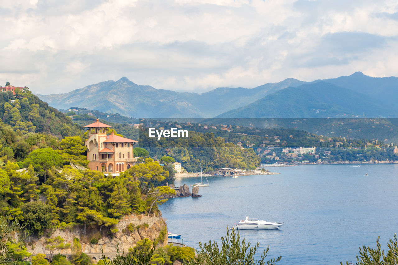 Scenic view of lake against cloudy sky