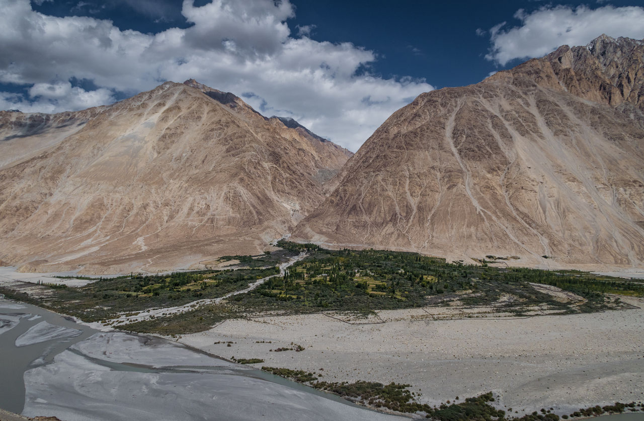 Scenic view of dramatic landscape against cloudy sky