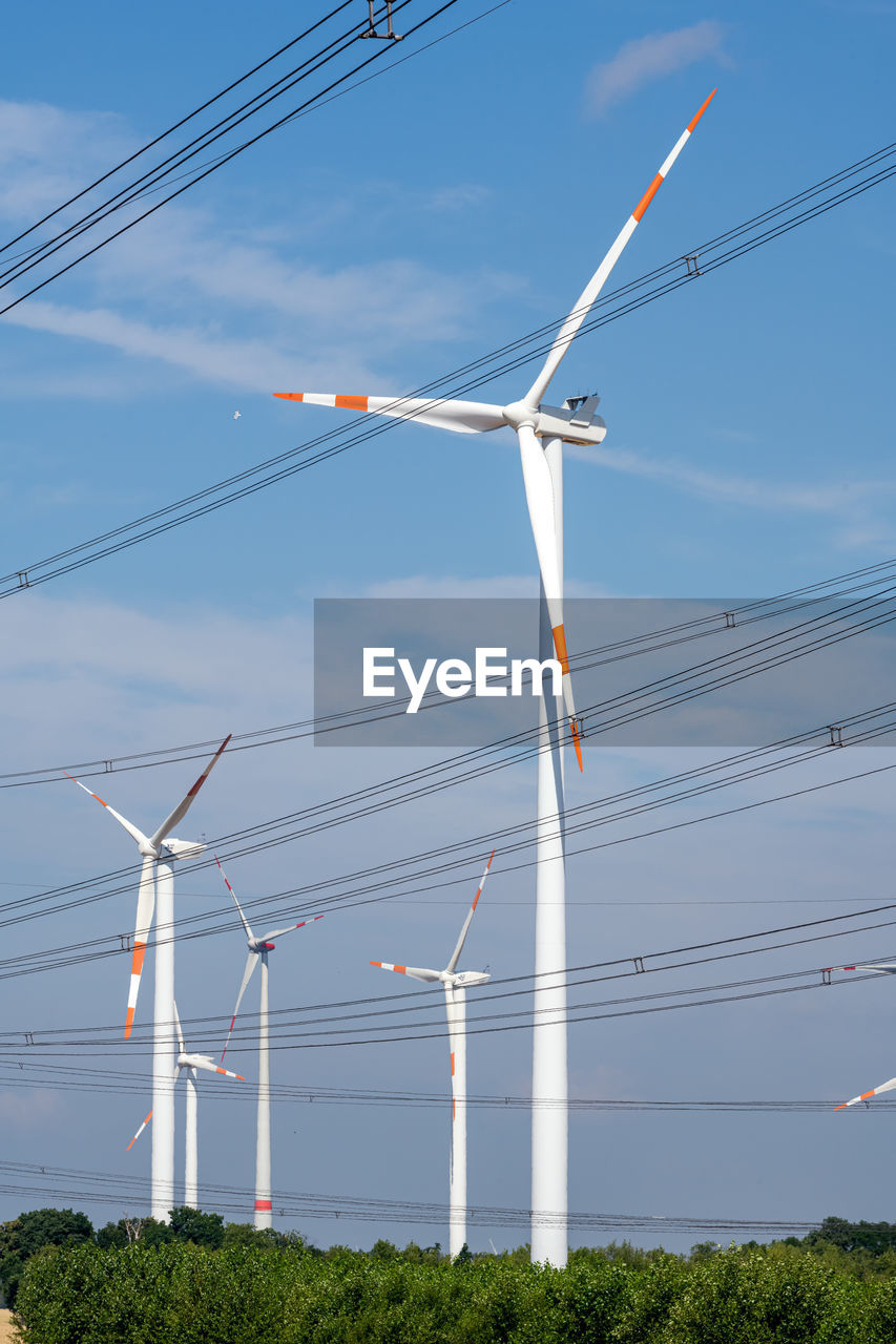 Wind turbines with power lines seen in germany