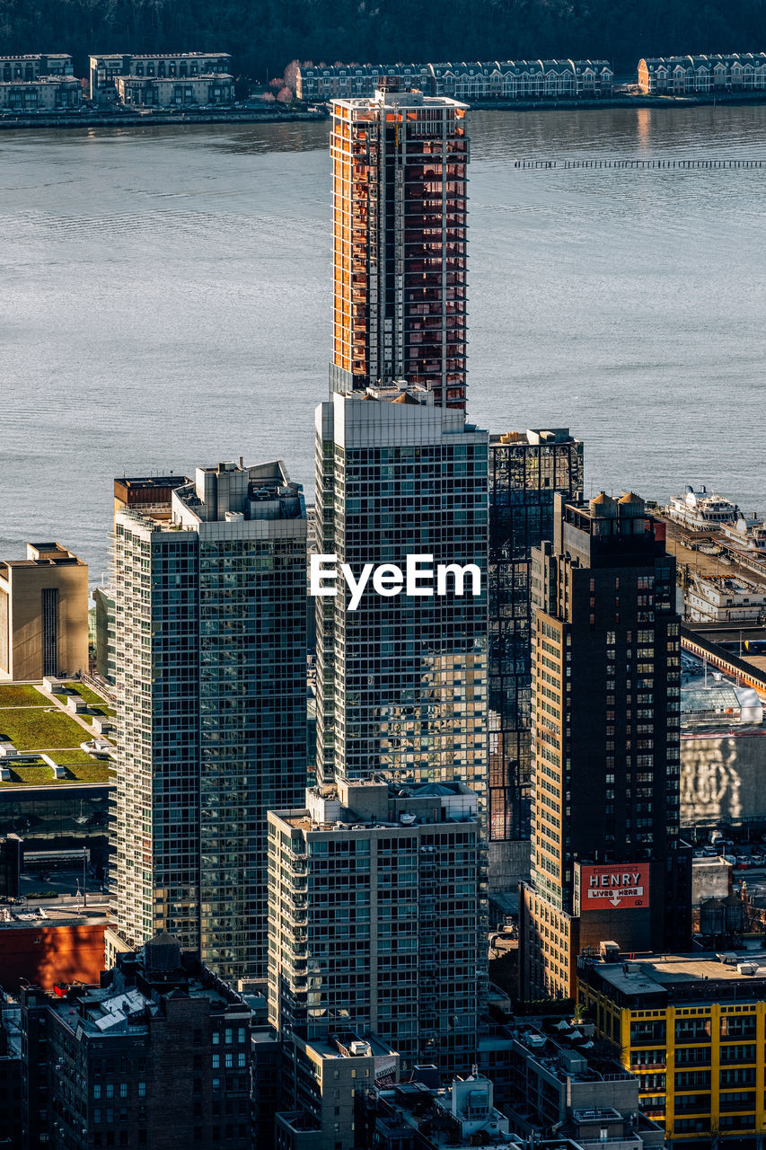 High angle view of buildings in city