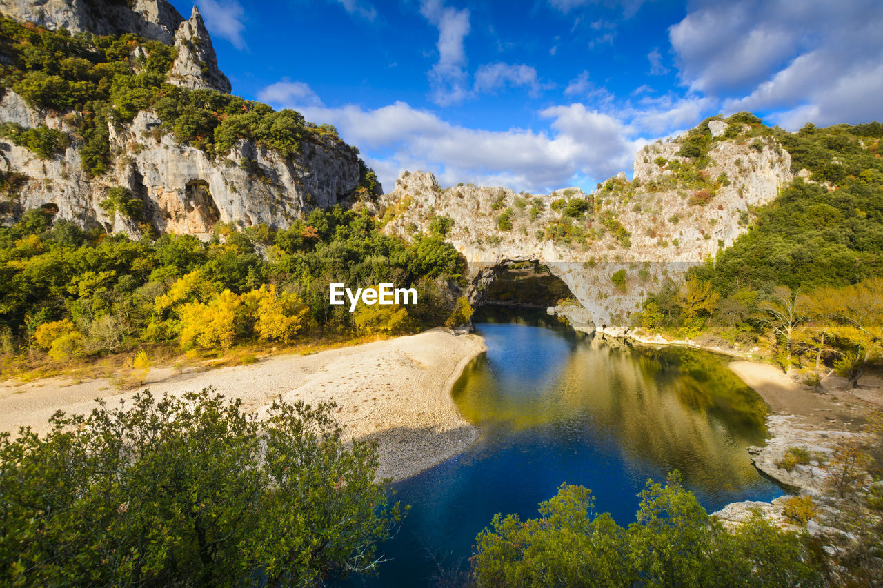 Natural arch over the river at pont d'arc in ardeche in france