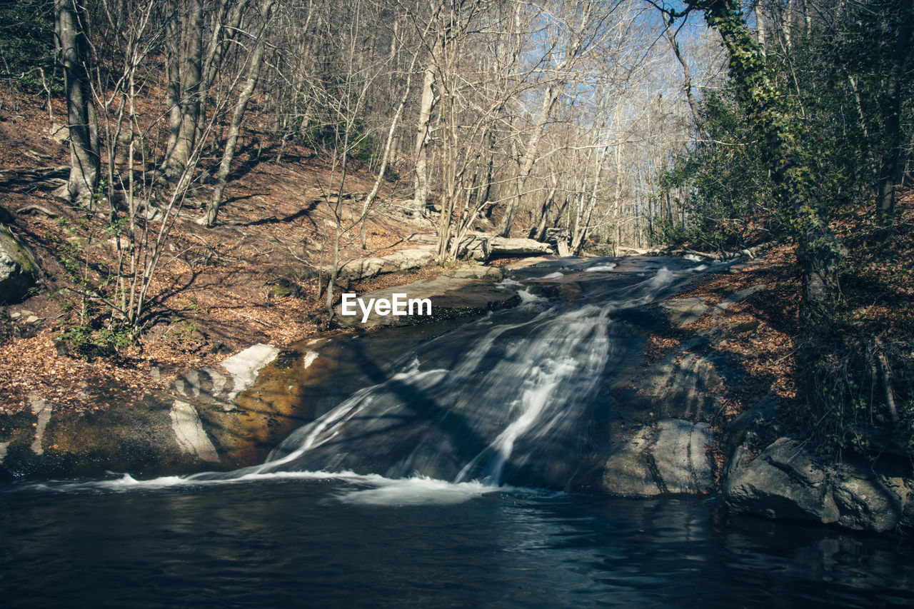 Scenic view of waterfall against sky