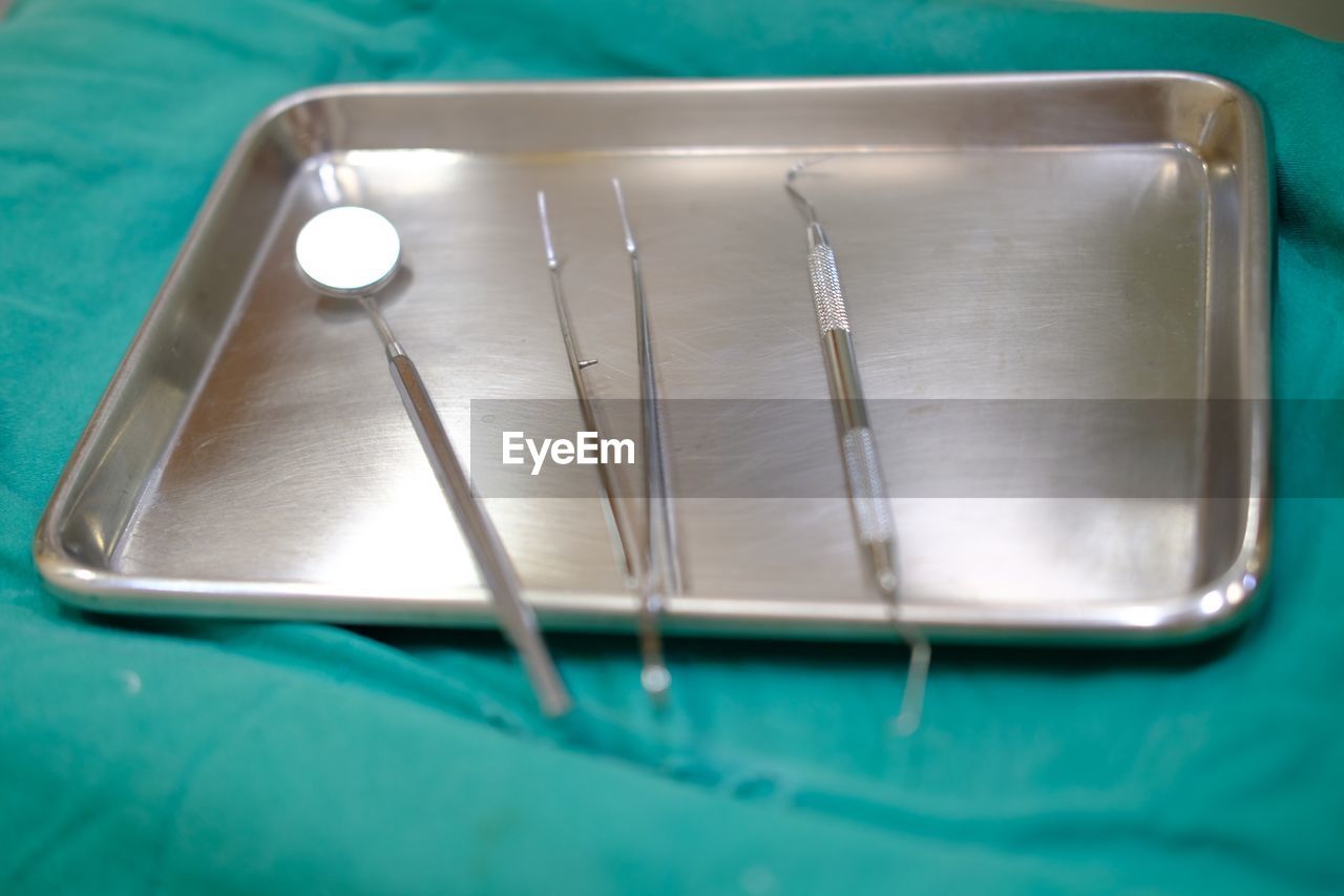 High angle view of plate on table