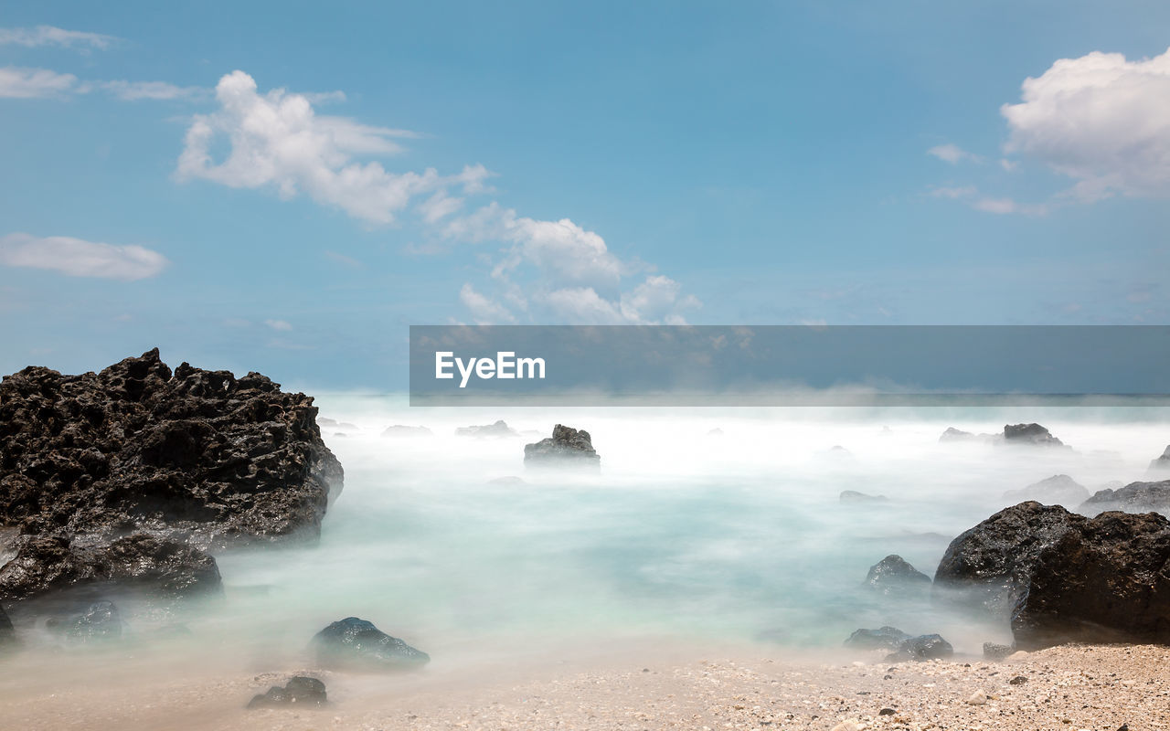 Scenic view of sea against sky long exposure in reunion island 