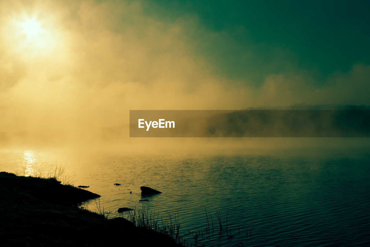 View of fog over lake