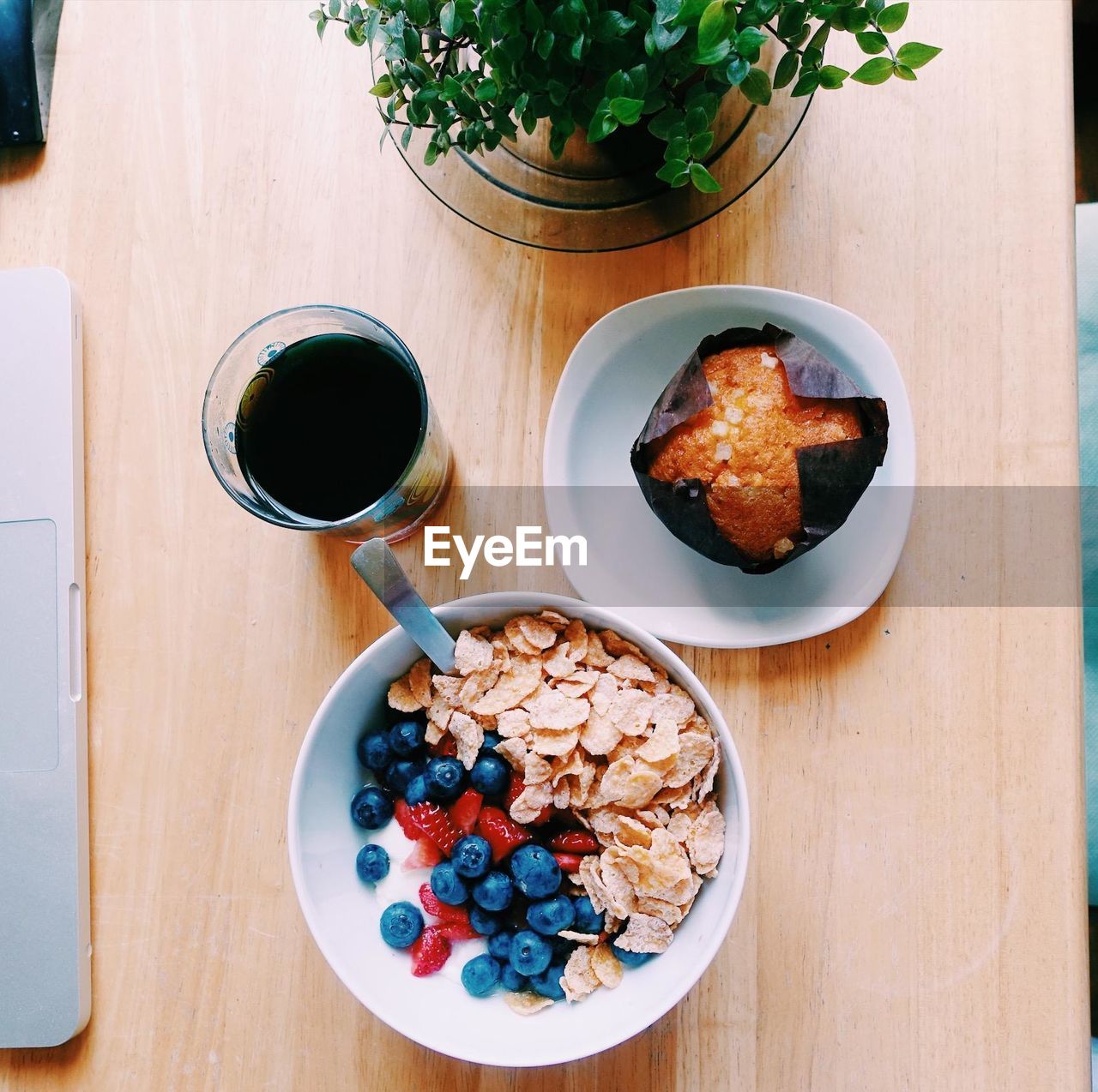 Directly above shot of breakfast served on table