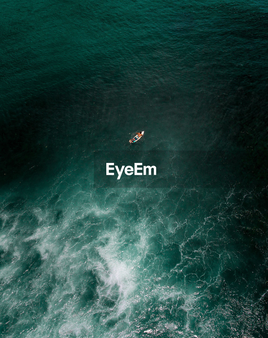 High angle view of person swimming in sea. bird of eye