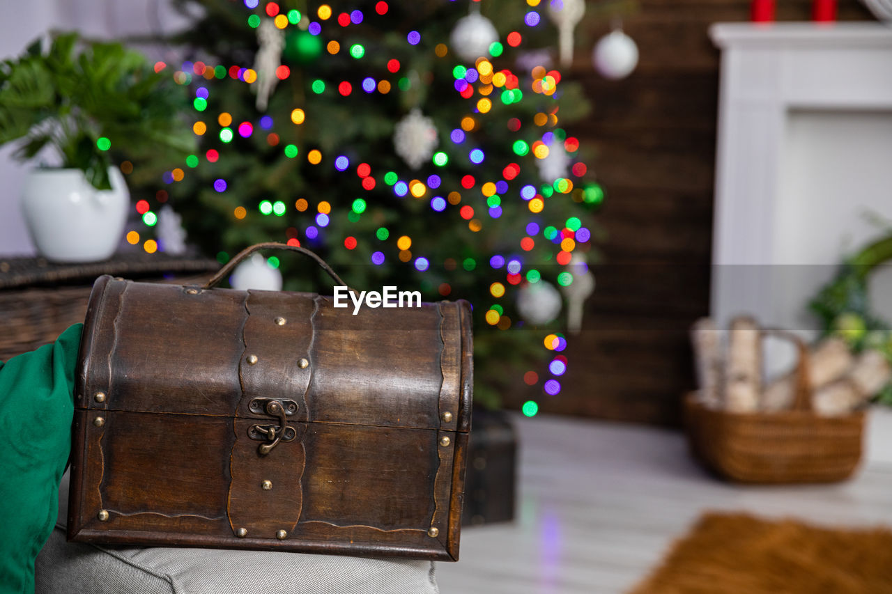 close-up of christmas decoration on table