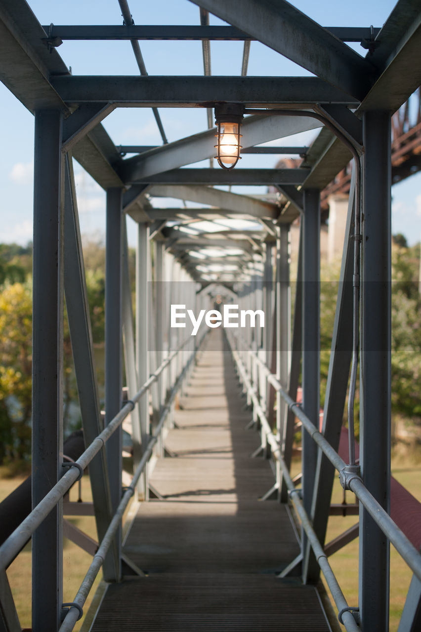 Illuminated empty footbridge