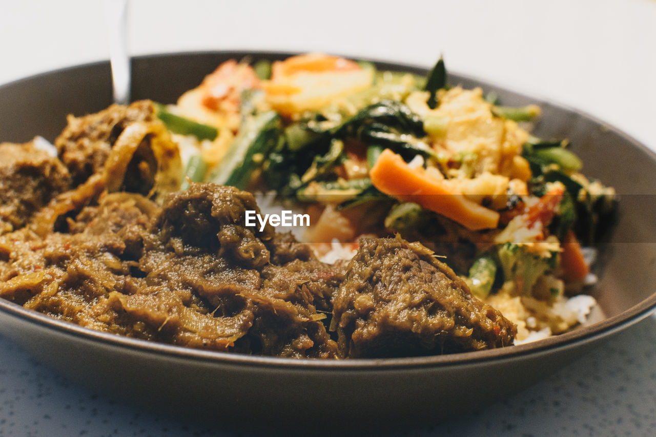 Close-up of food in plate on table