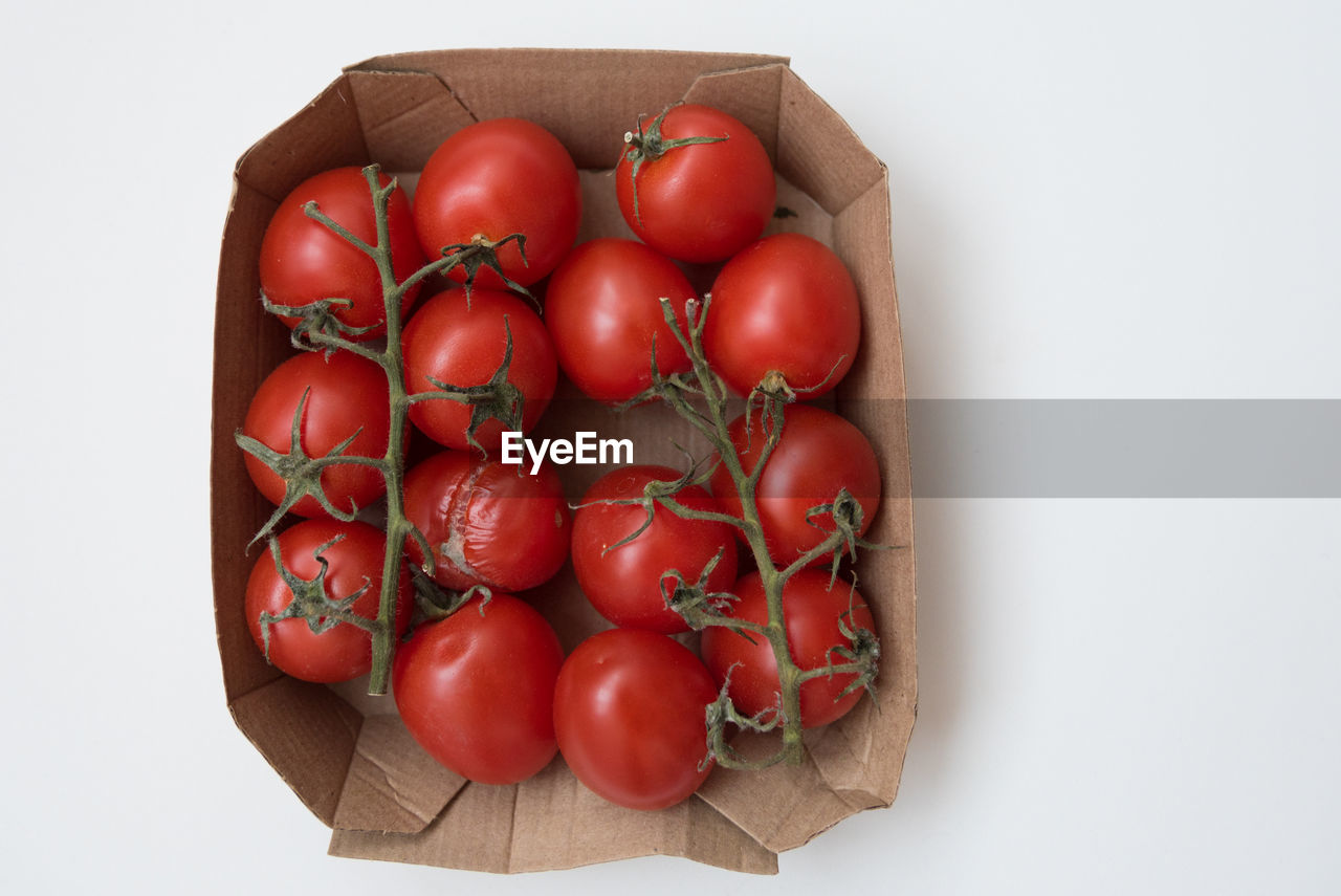 DIRECTLY ABOVE SHOT OF TOMATOES IN BASKET