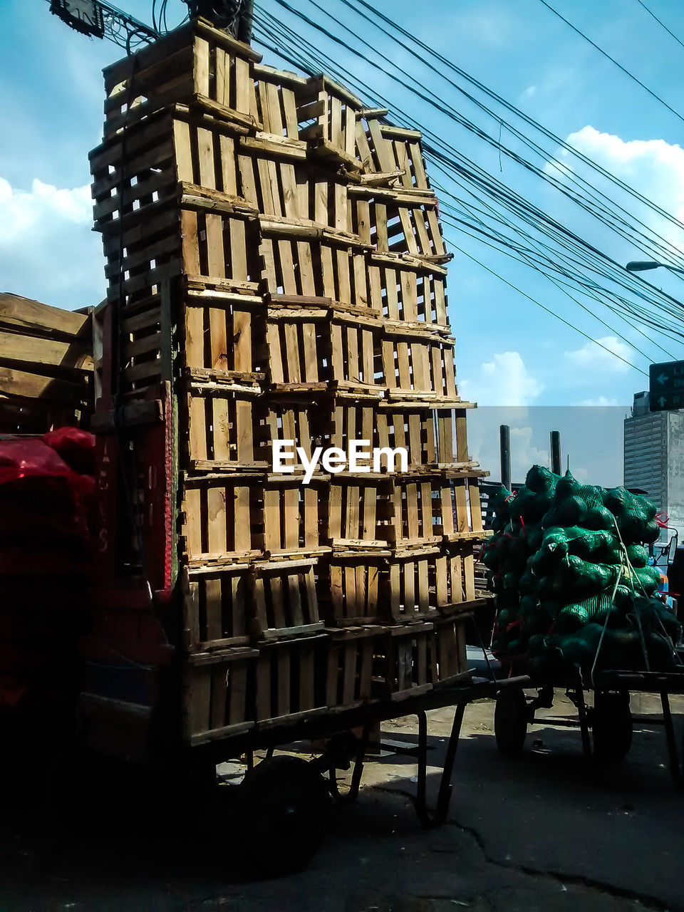 Stack of built structure against the sky