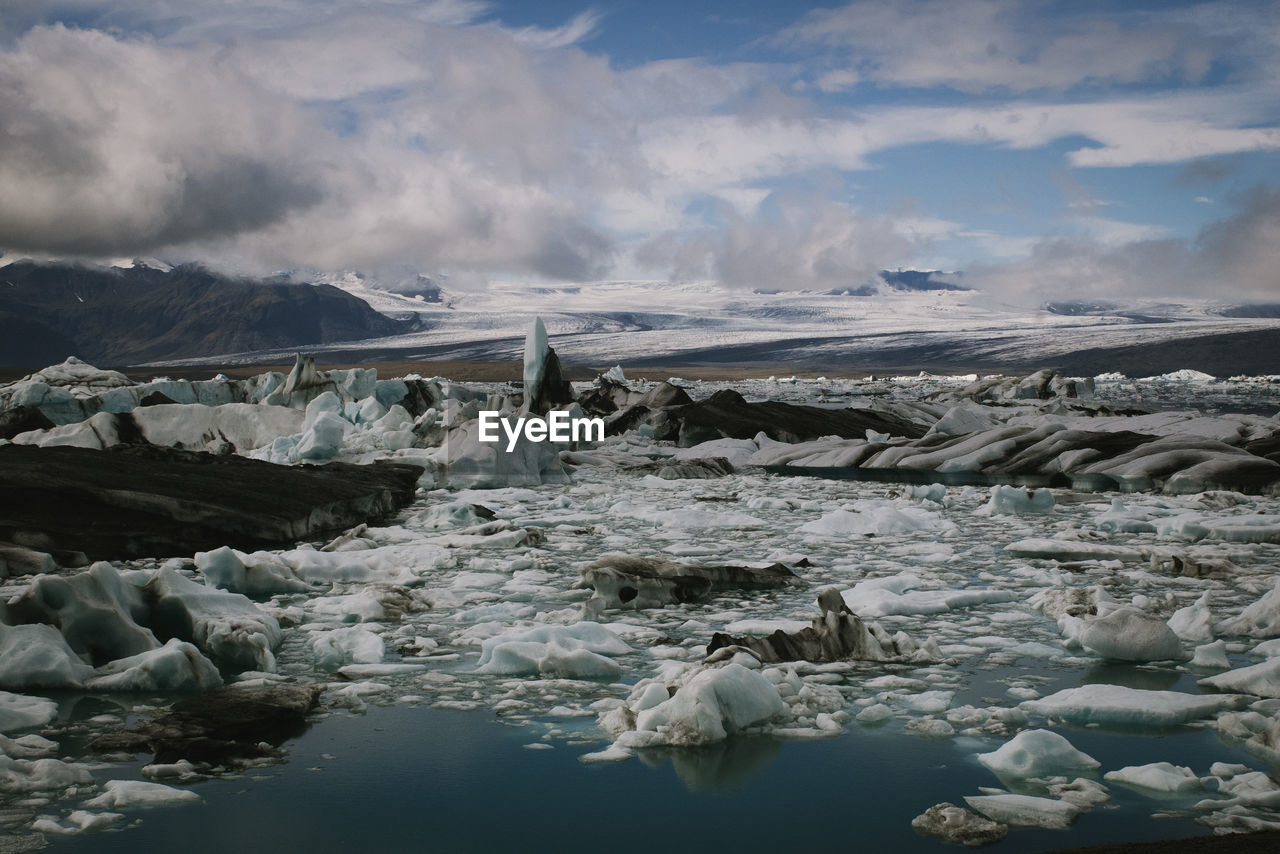 Scenic view of snow covered landscape against sky