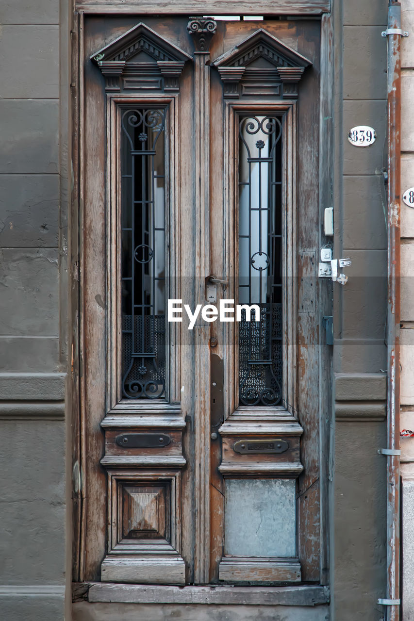 Closed door of old building