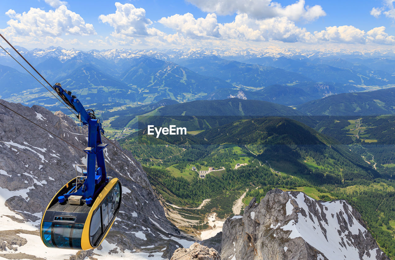 AERIAL VIEW OF SNOWCAPPED MOUNTAIN RANGE AGAINST SKY