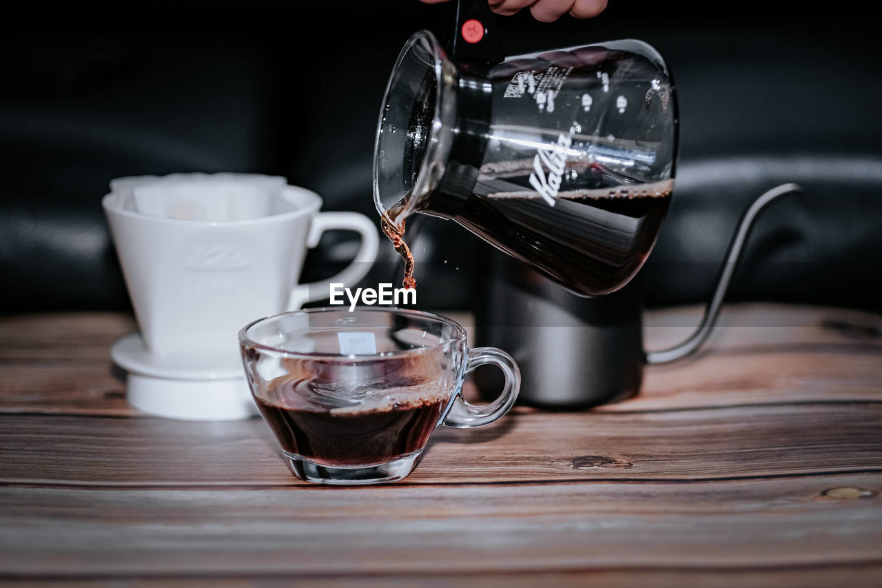 CLOSE-UP OF COFFEE CUP ON GLASS