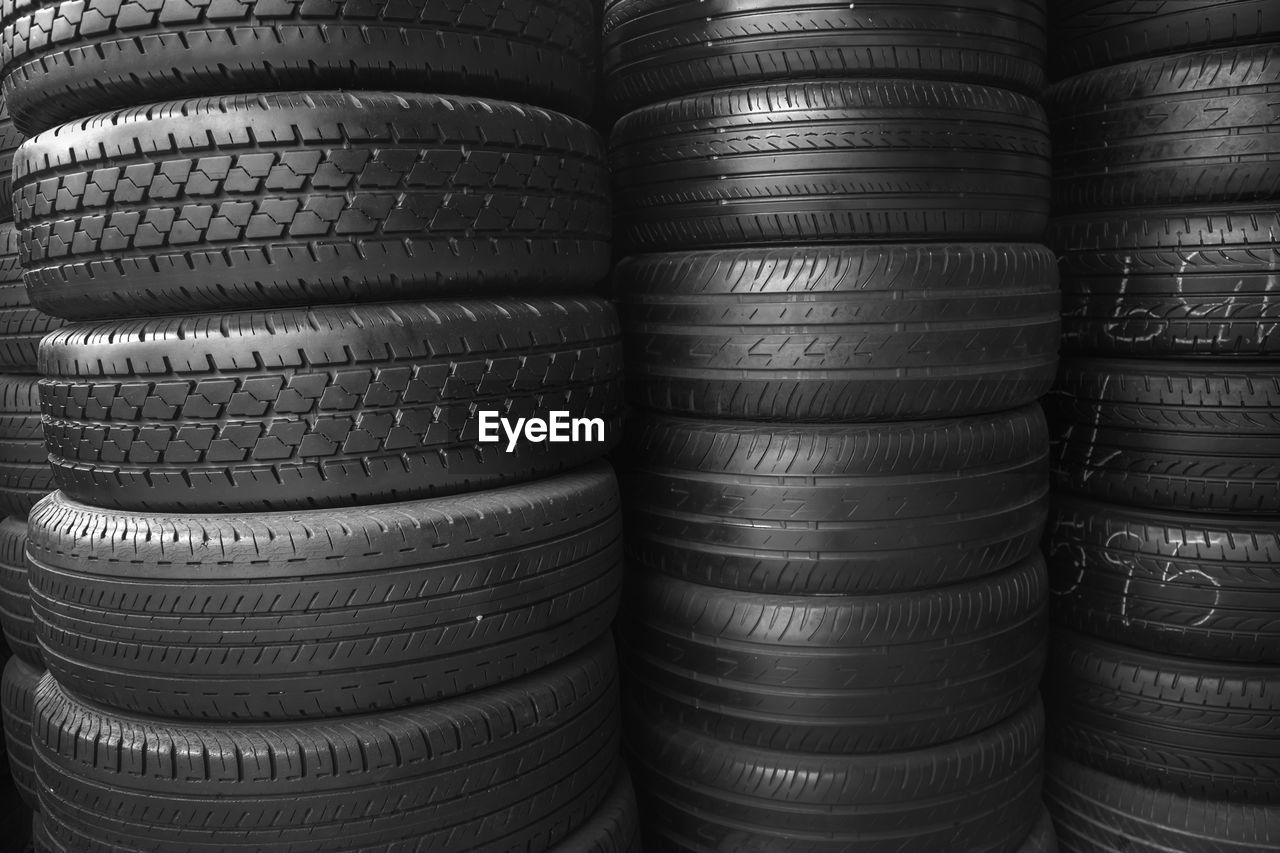 Full frame shot of stacked tires