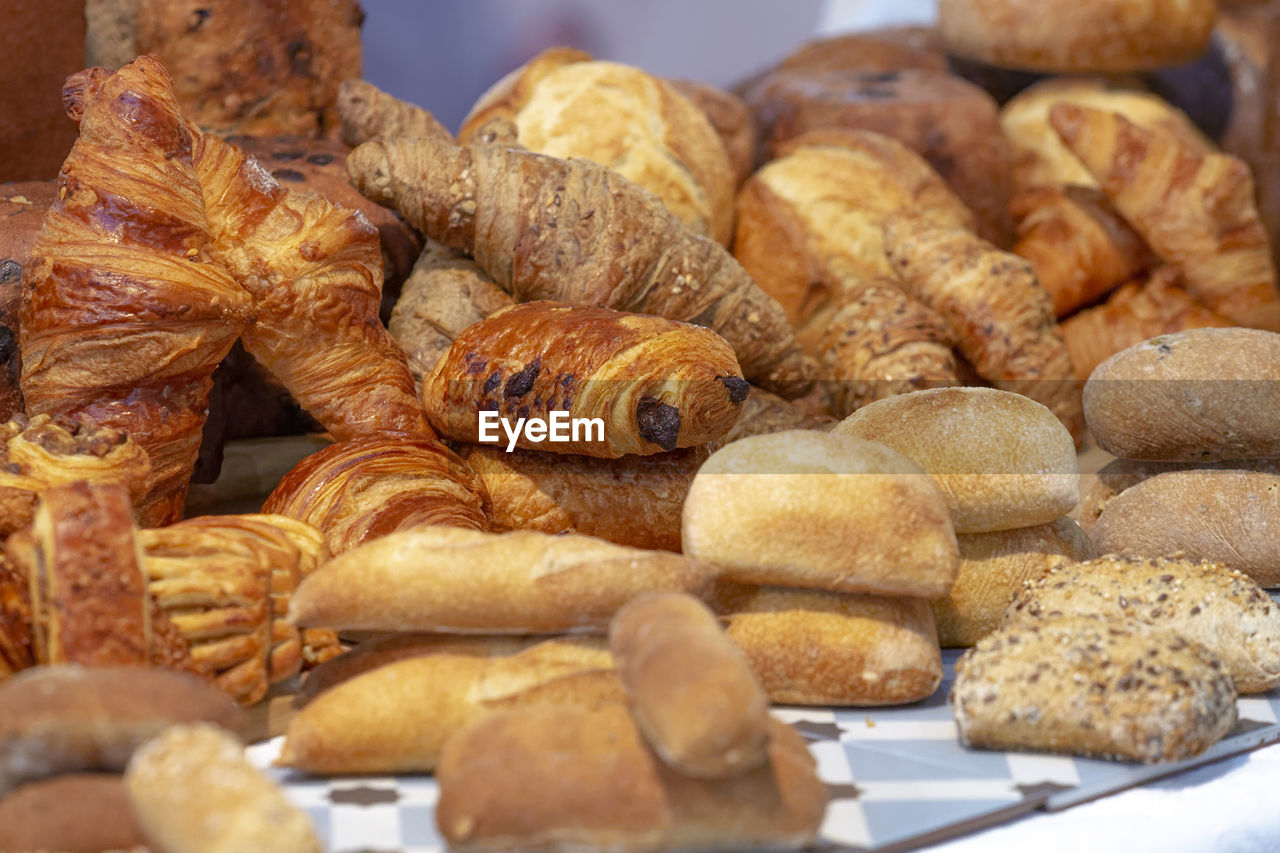 Display of freshly baked and delicious looking breads and pastries