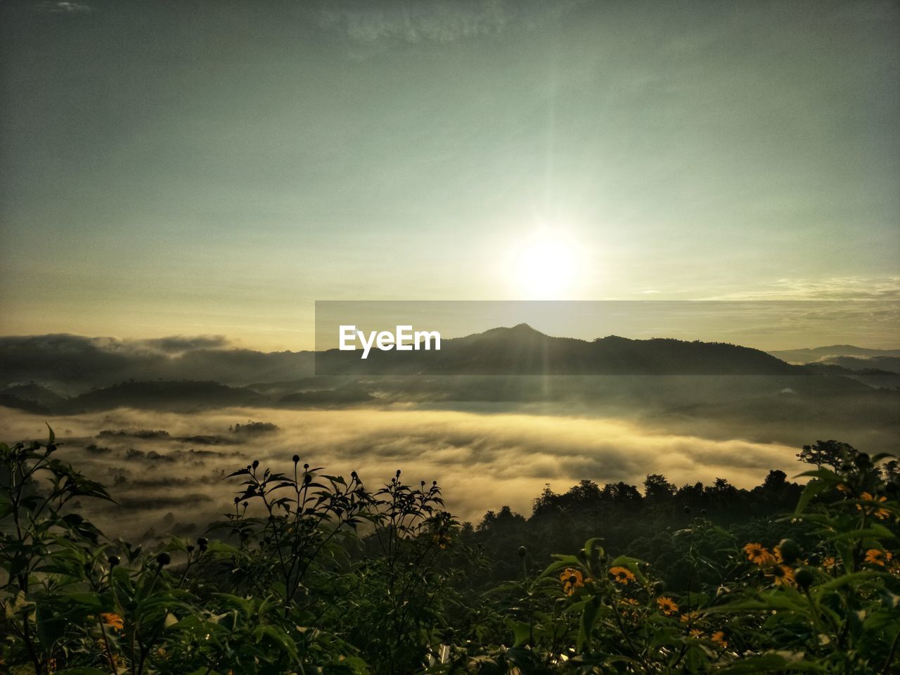 SCENIC VIEW OF LANDSCAPE AGAINST SUNSET SKY