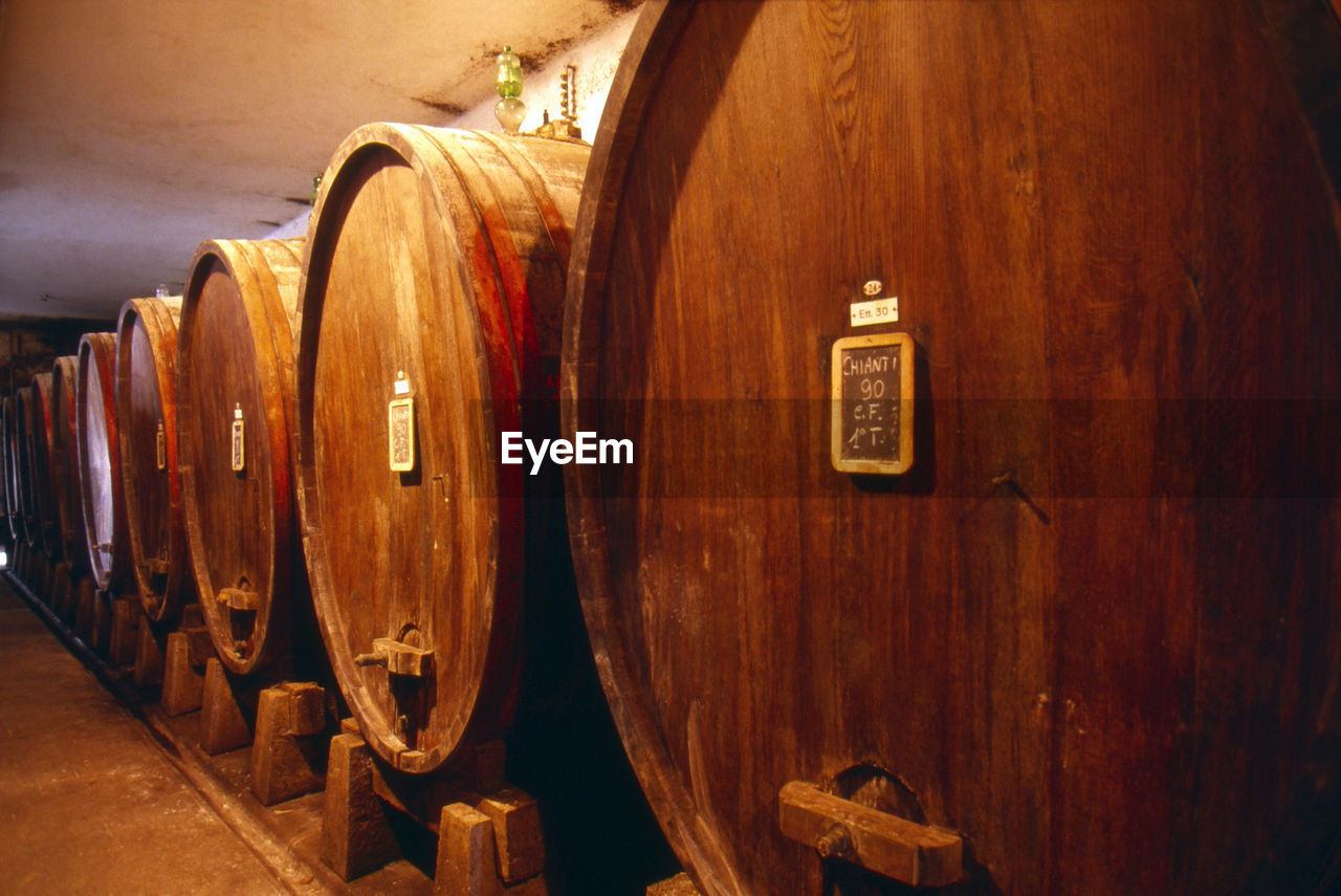 wine cask, barrel, wine cellar, cellar, wood - material, winery, wine, winemaking, indoors, in a row, warehouse, food and drink industry, no people, industry, alcohol, keg, day