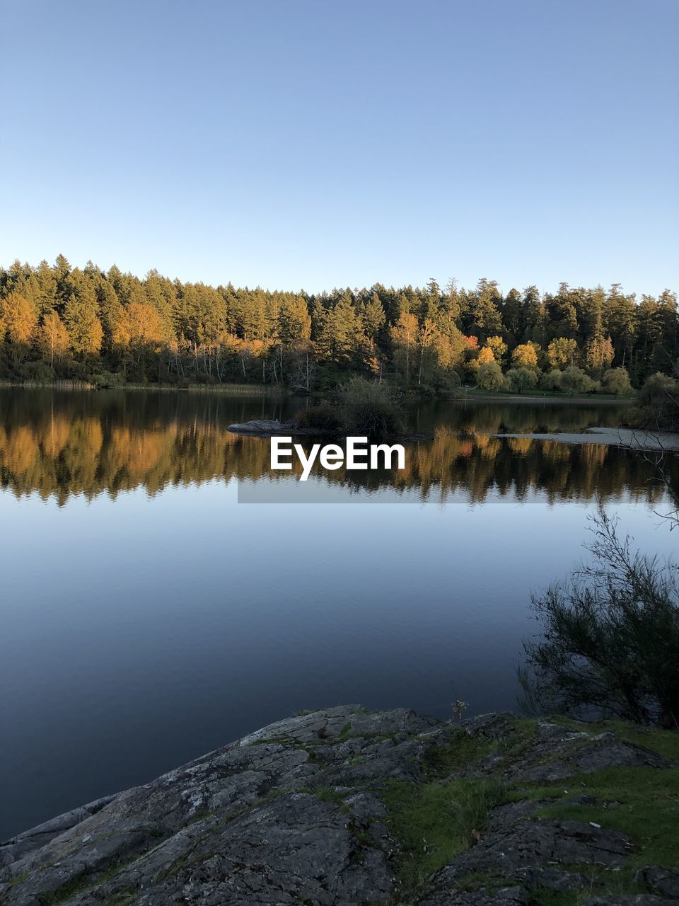 Scenic view of lake against clear sky