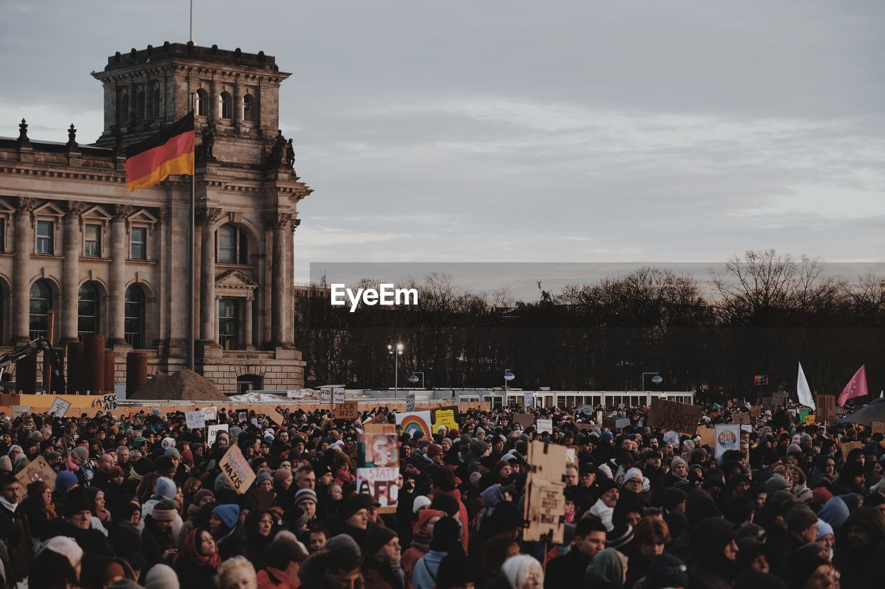 Demonstration in berlin germany in front of the bundestag building