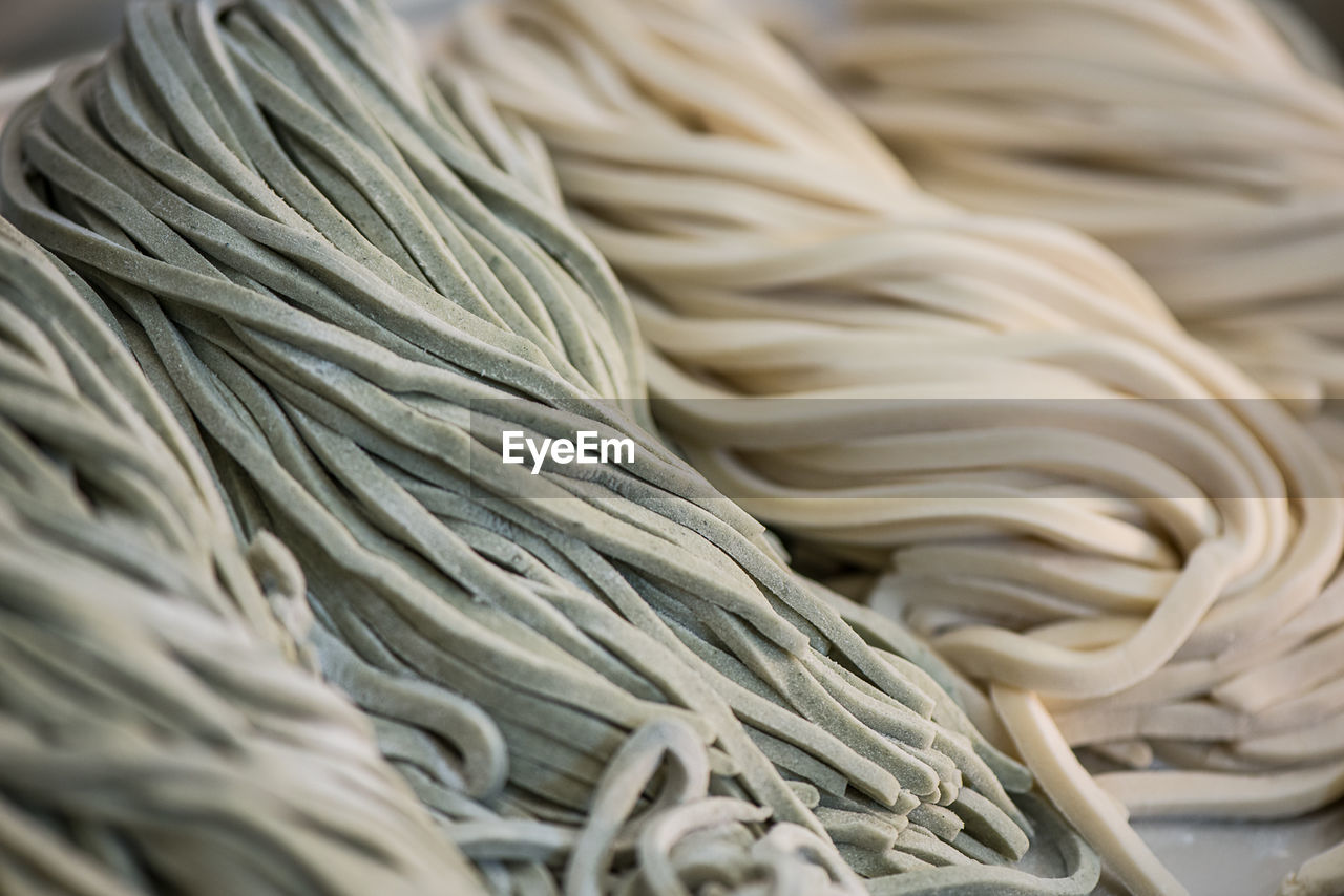 Close-up of raw udon noodles