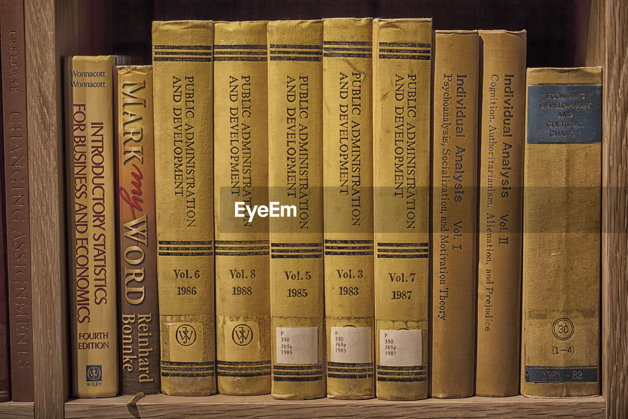 Close-up of books in shelf