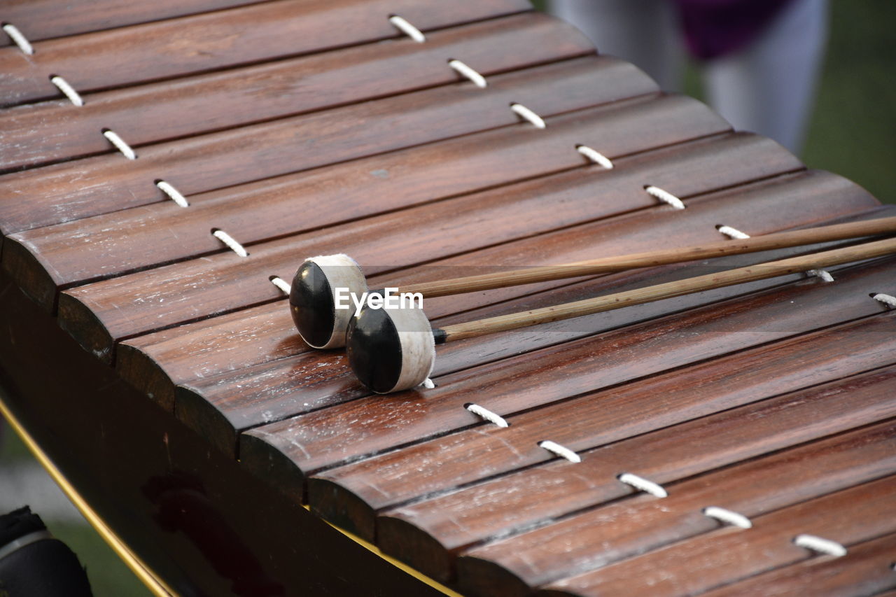 High angle view of xylophone