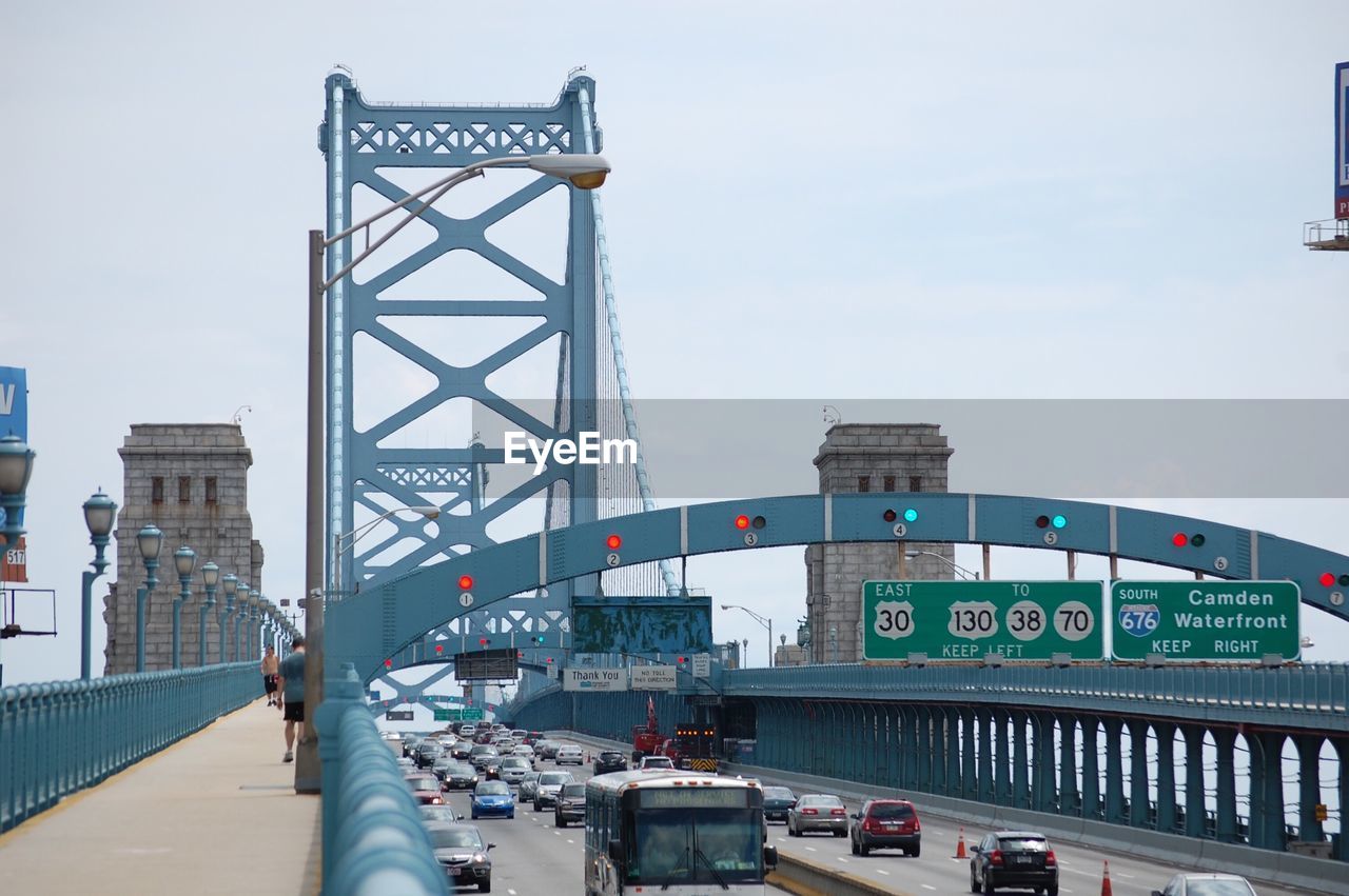 Ben franklin bridge against sky in city