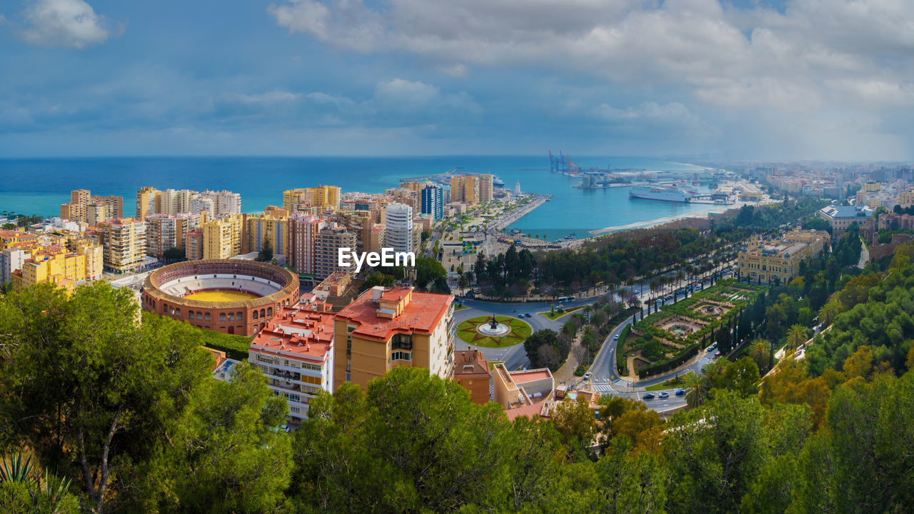 Amazing aerial and panoramic view in the city of málaga in spain.