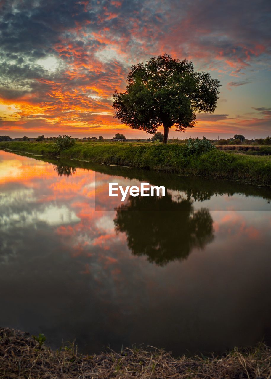 Scenic view of lake against sky during sunset