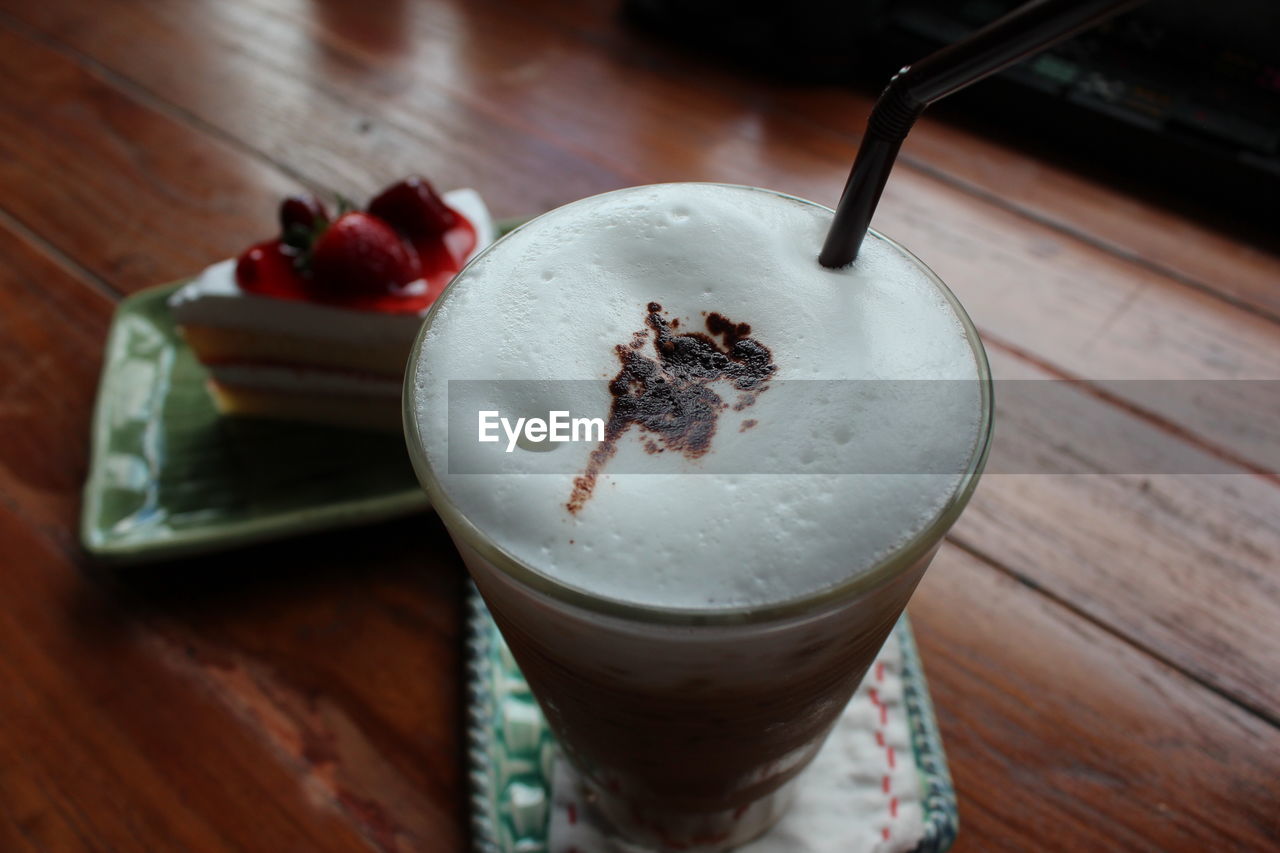 High angle view of coffee on table