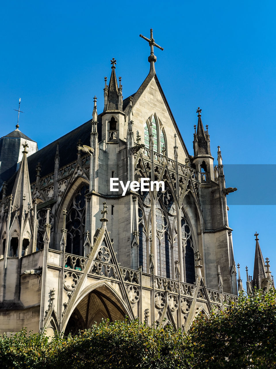 low angle view of historic building against clear blue sky