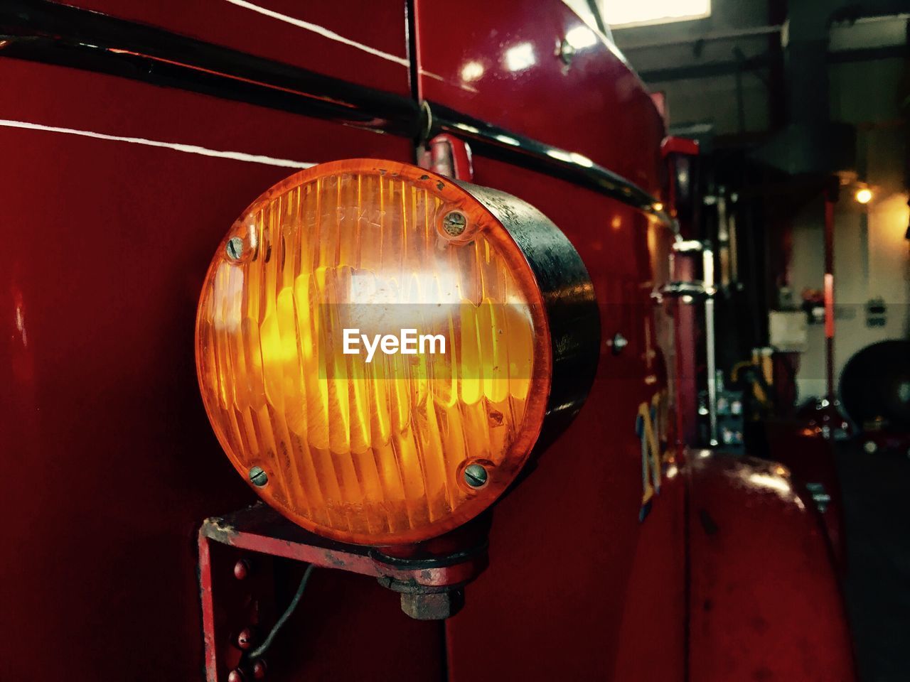 Close-up of light on fire engine