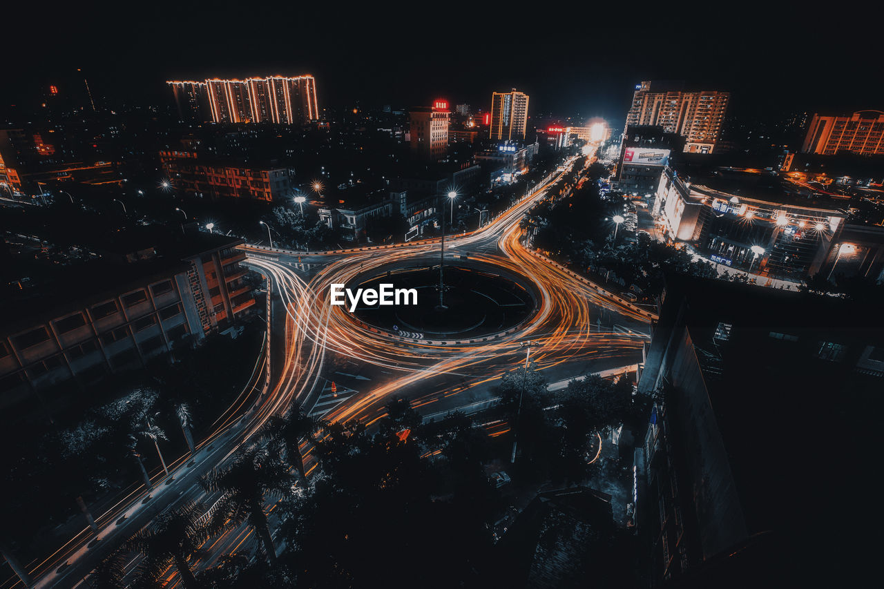 High angle view of illuminated city at night