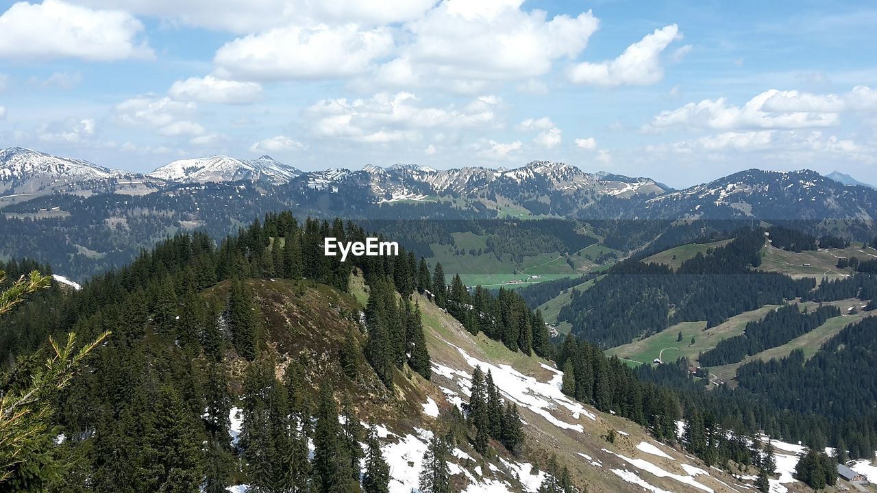 Scenic view of mountains against cloudy sky