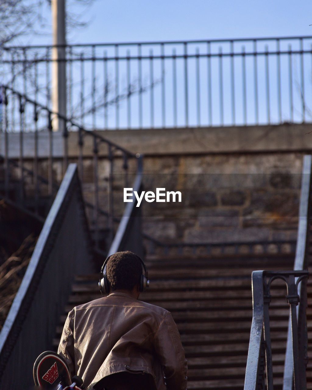 Rear view of man on stairway