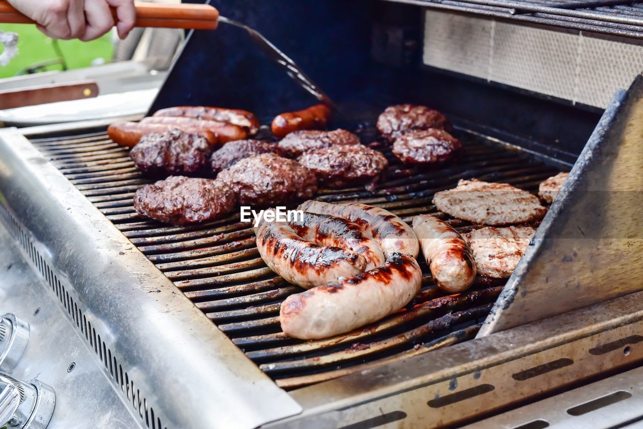 Close-up of meat on barbecue grill