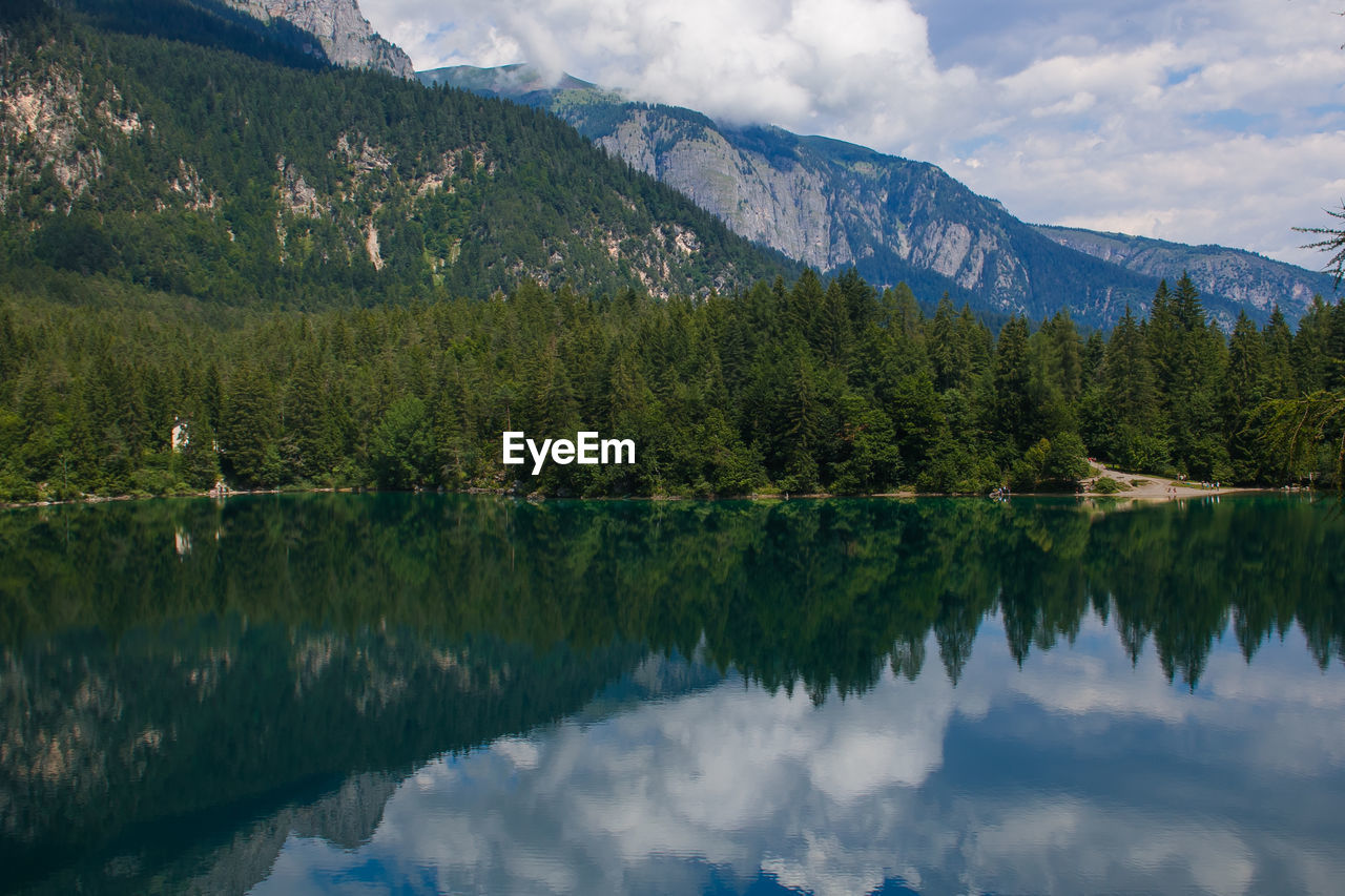 View of beautiful tovel lake in trentino, italy