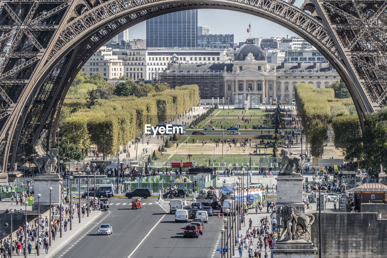 The champ de mars view under the eiffel tower in paris