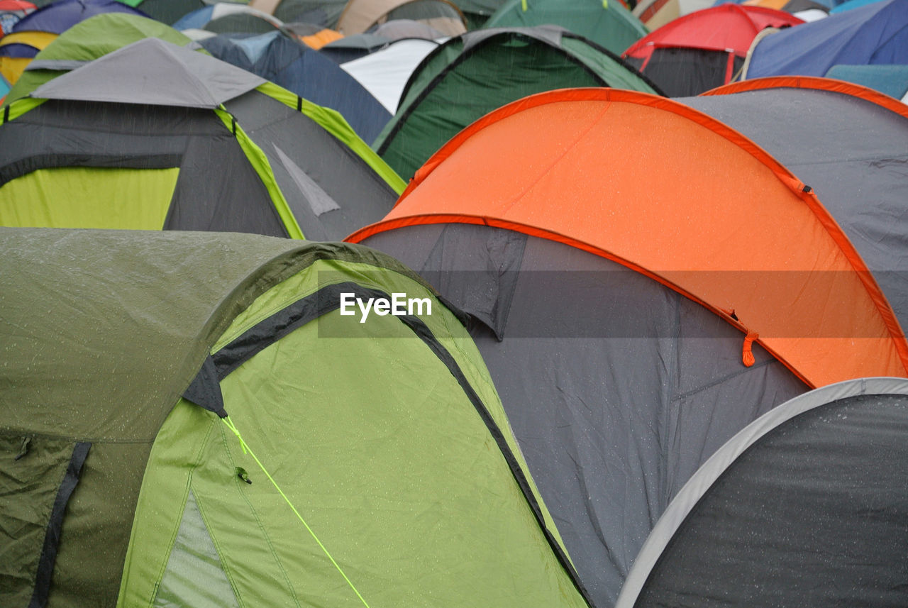 High angle view of multi colored tents